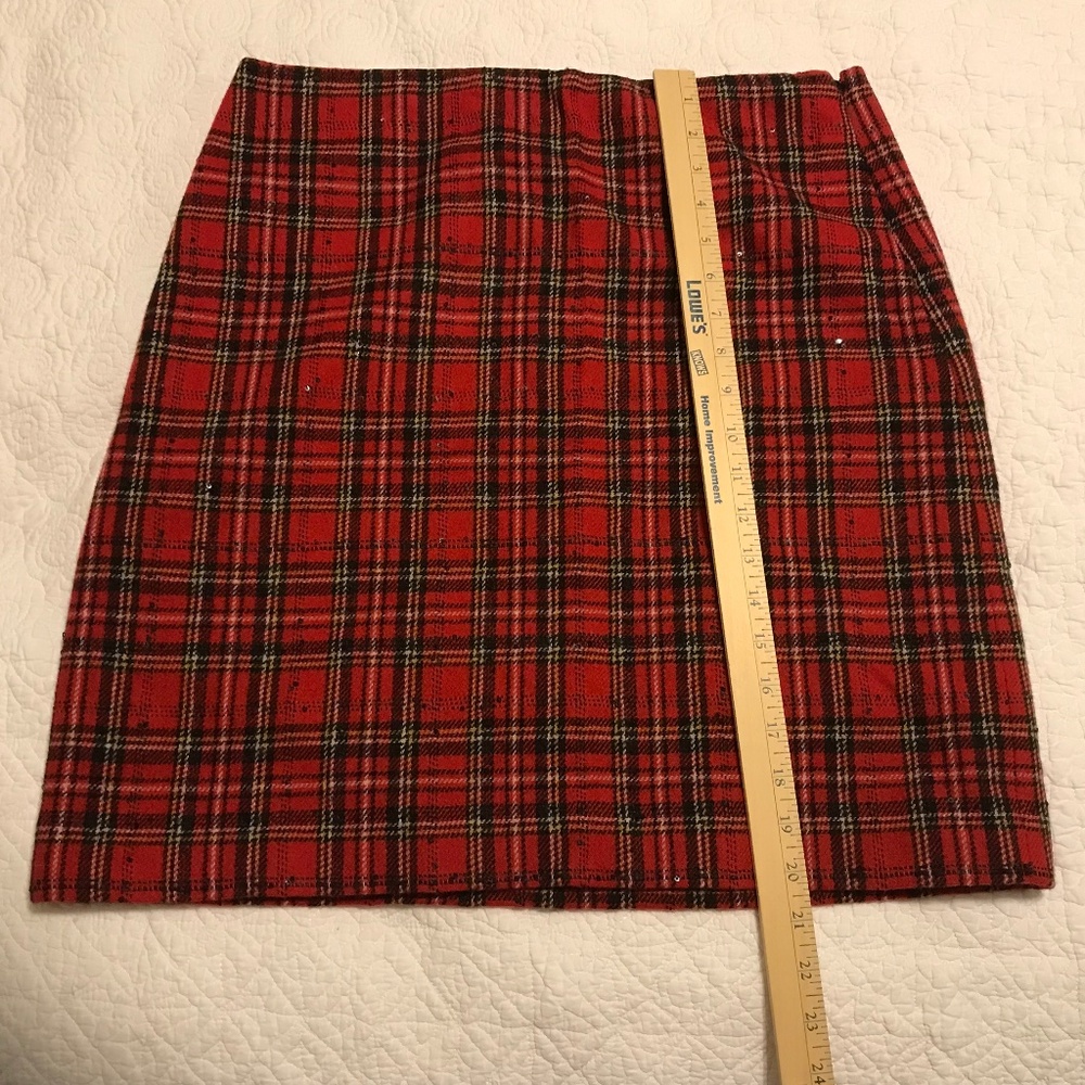 Talbots red & black plaid wool blend fully lined midi skirt with sequins (10) - Picture 6 of 12